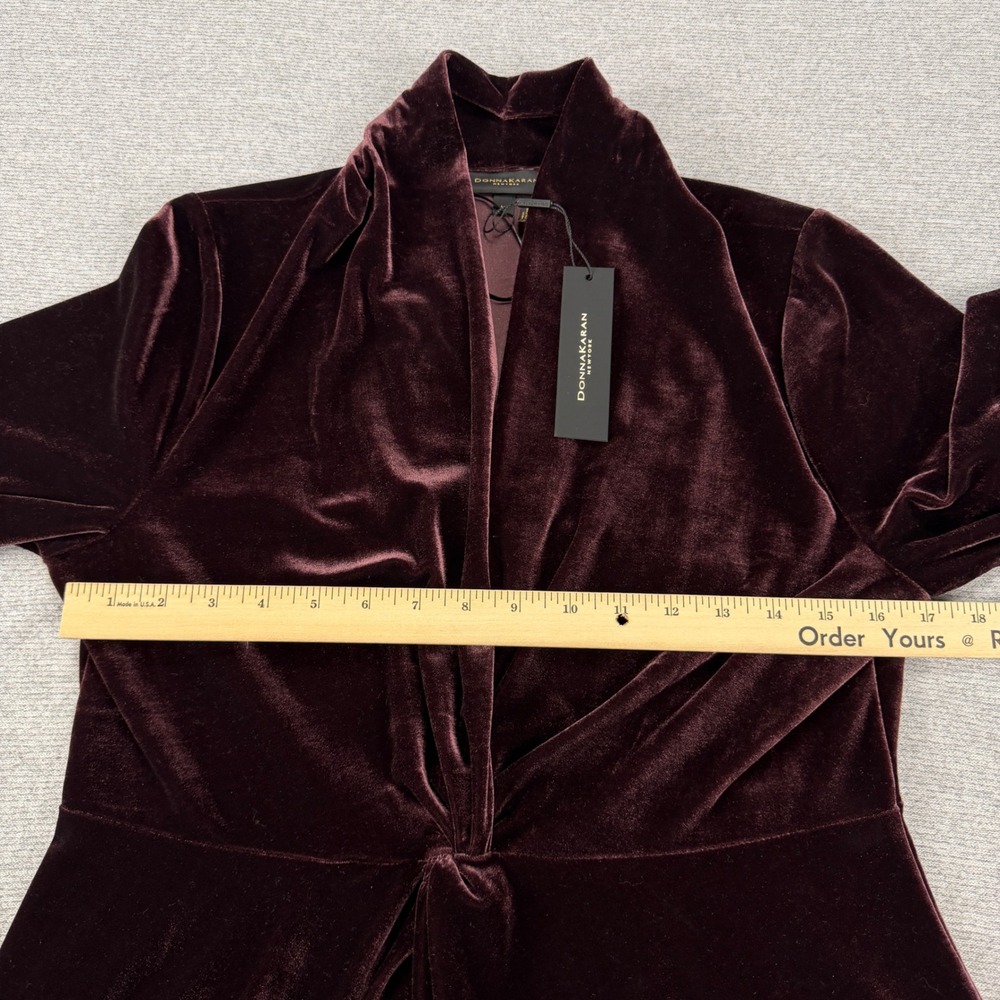 Donna Karan New York Velvet Twist Front Midi Dress Falling Leaves Purple L $165 - Picture 7 of 15